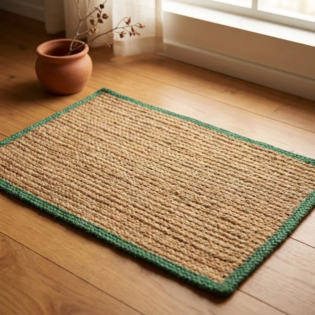 Classic Handcrafted Jute doormat Green Border — hero