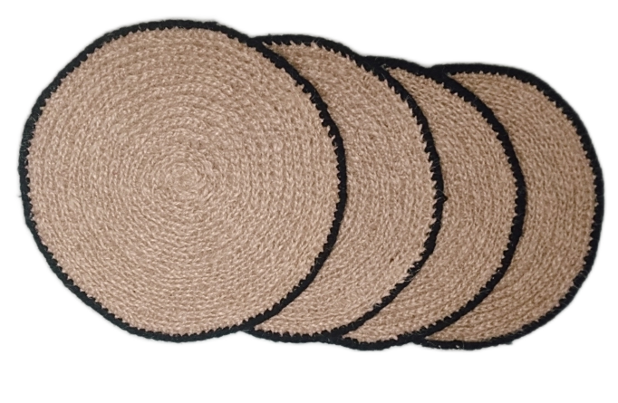 Premium Handcrafted Jute Round table mat Black Border Medium — hero shot