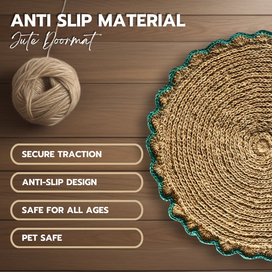 Green-flower-Circle-Door-Mat — feature close-up
