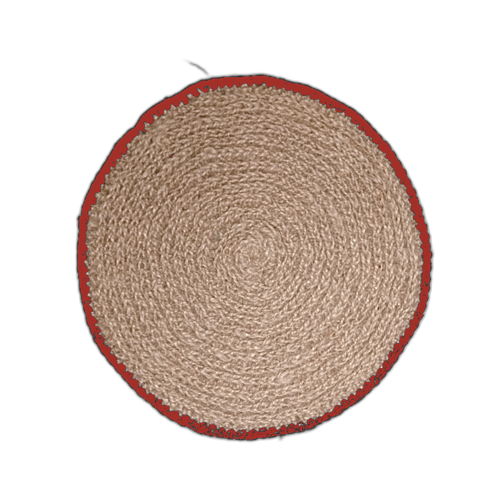 Premium Handcrafted Jute Round table mat Red Border Medium — hero shot