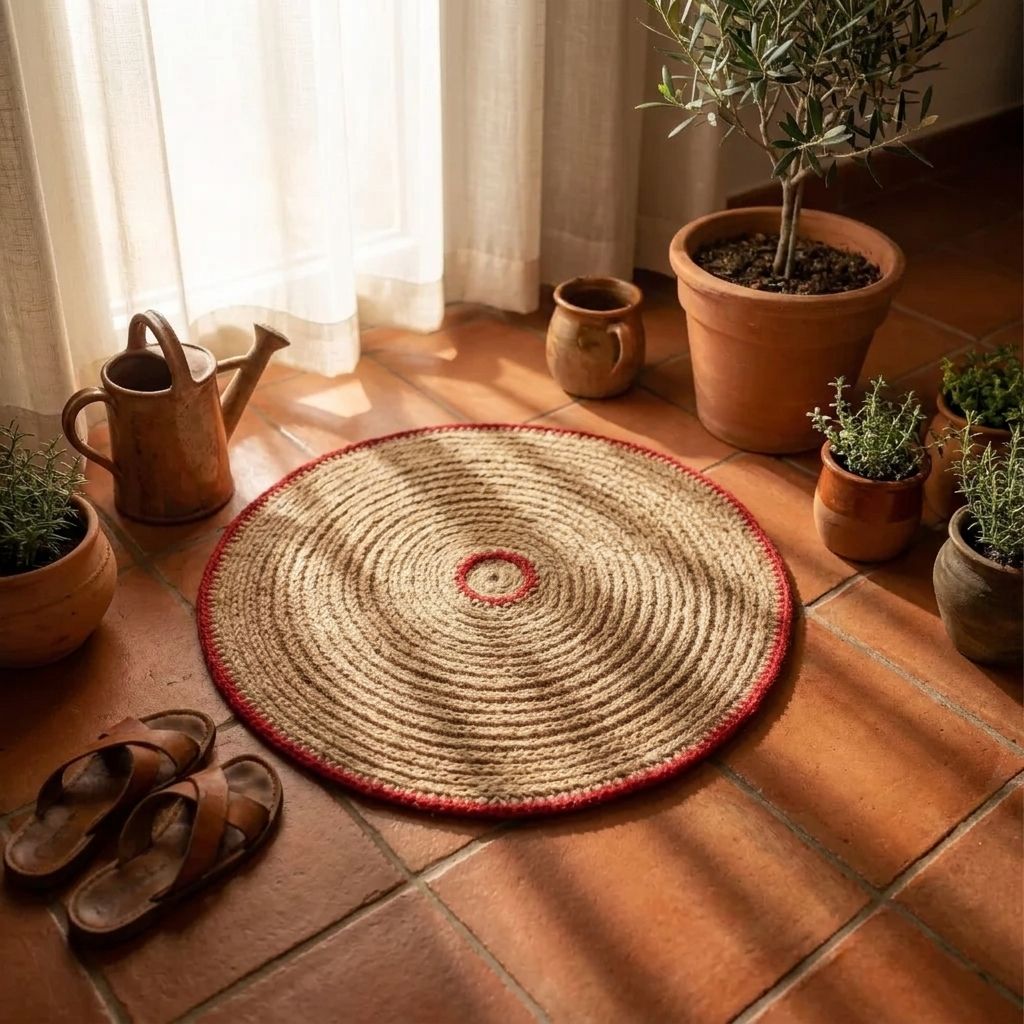 Classic Handcrafted Jute doormat Red Border — hero