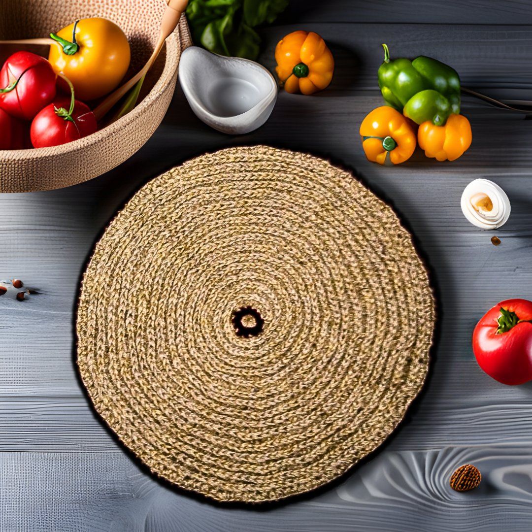Black-flower-Circle-Door-Mat — feature close-up