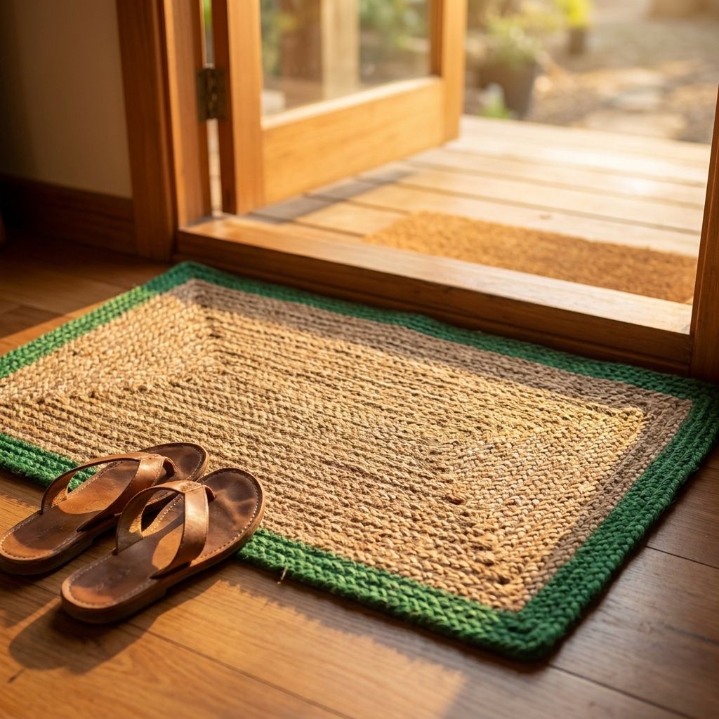 Premium Handcrafted Jute door mat Green Border  Medium — hero
