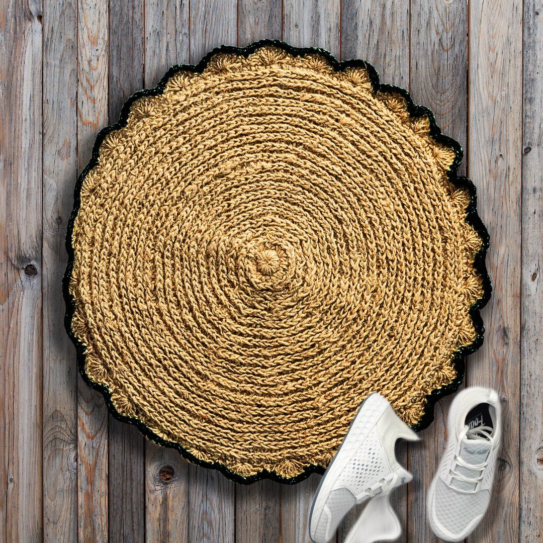 Black flower Circle Door Mat — hero shot
