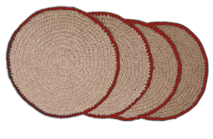 Premium Handcrafted Jute Round table mat Red Border Medium — size & dimensions