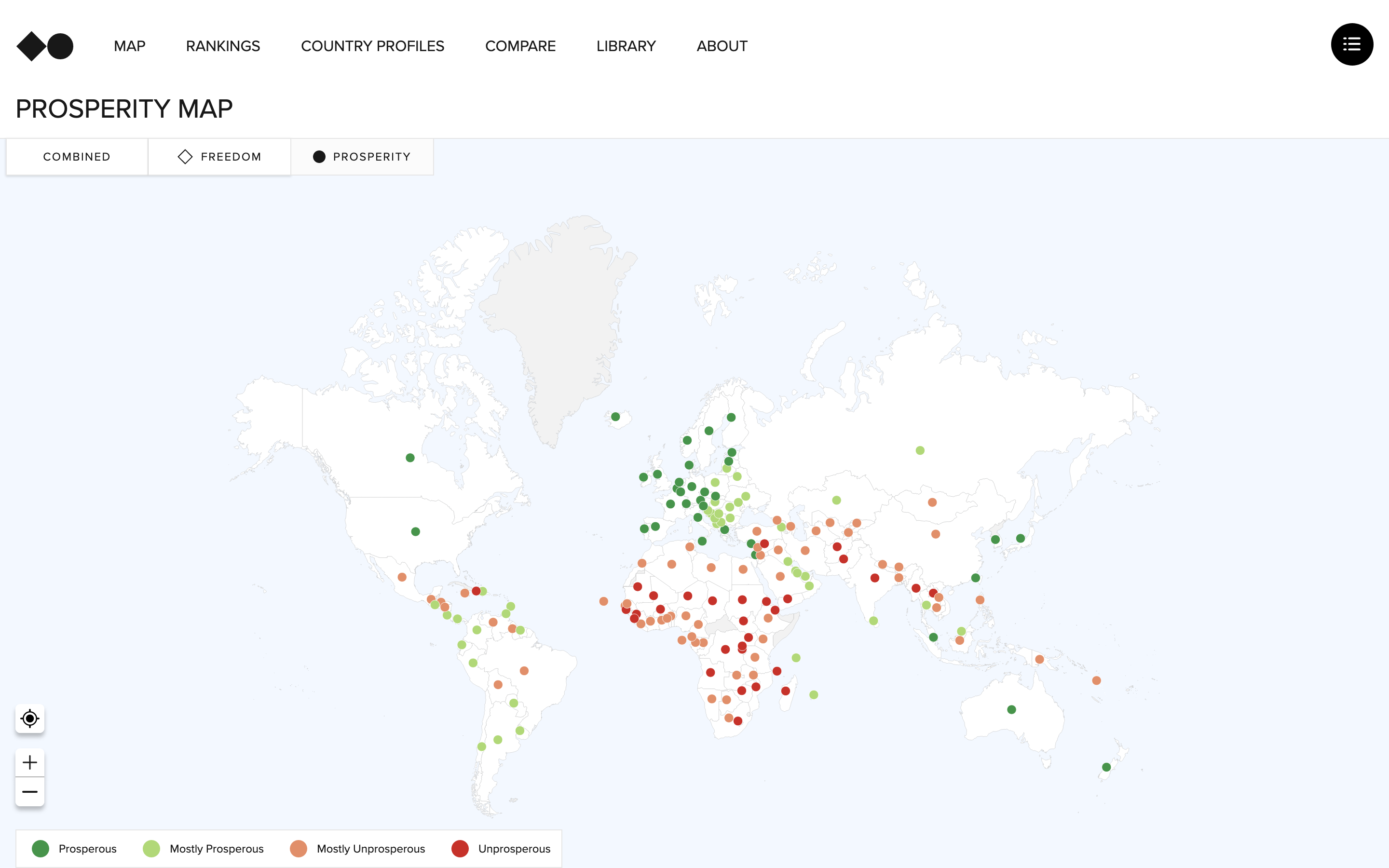 Freedom and Prosperity Map: Prosperity only