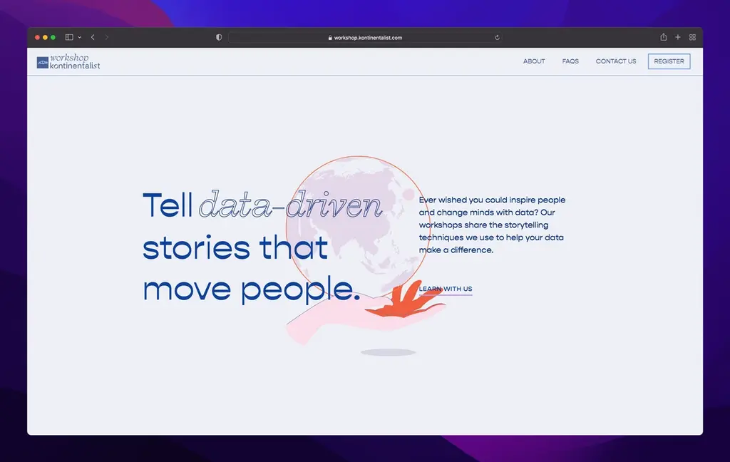 A thumbnail of a website of Workshop at Kontinentalist with ”Tell data-driven stories that move people” as the hero title.