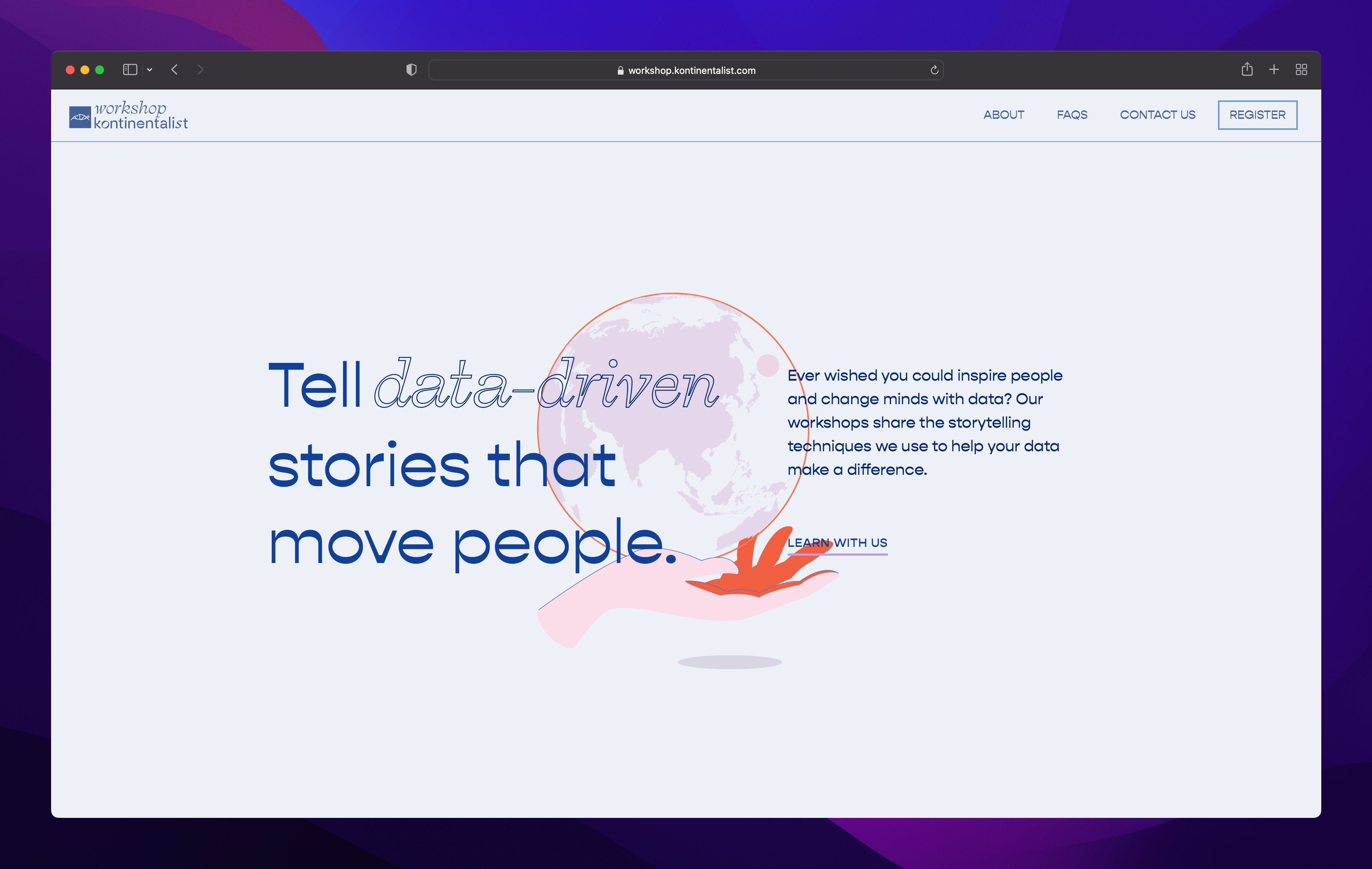 A thumbnail of a website of Workshop at Kontinentalist with ”Tell data-driven stories that move people” as the hero title.