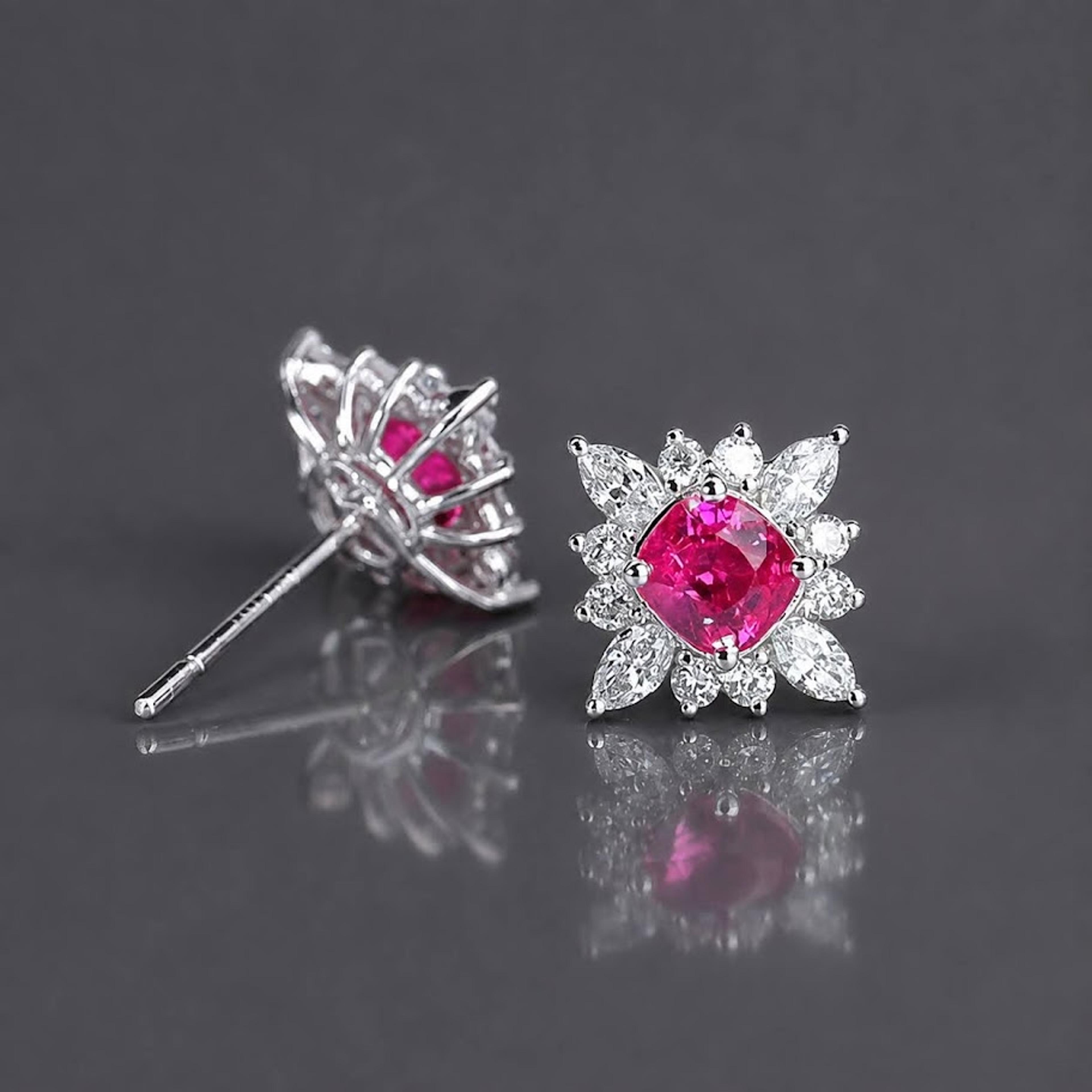 Pink spinel starburst studs, white gold, angled backs