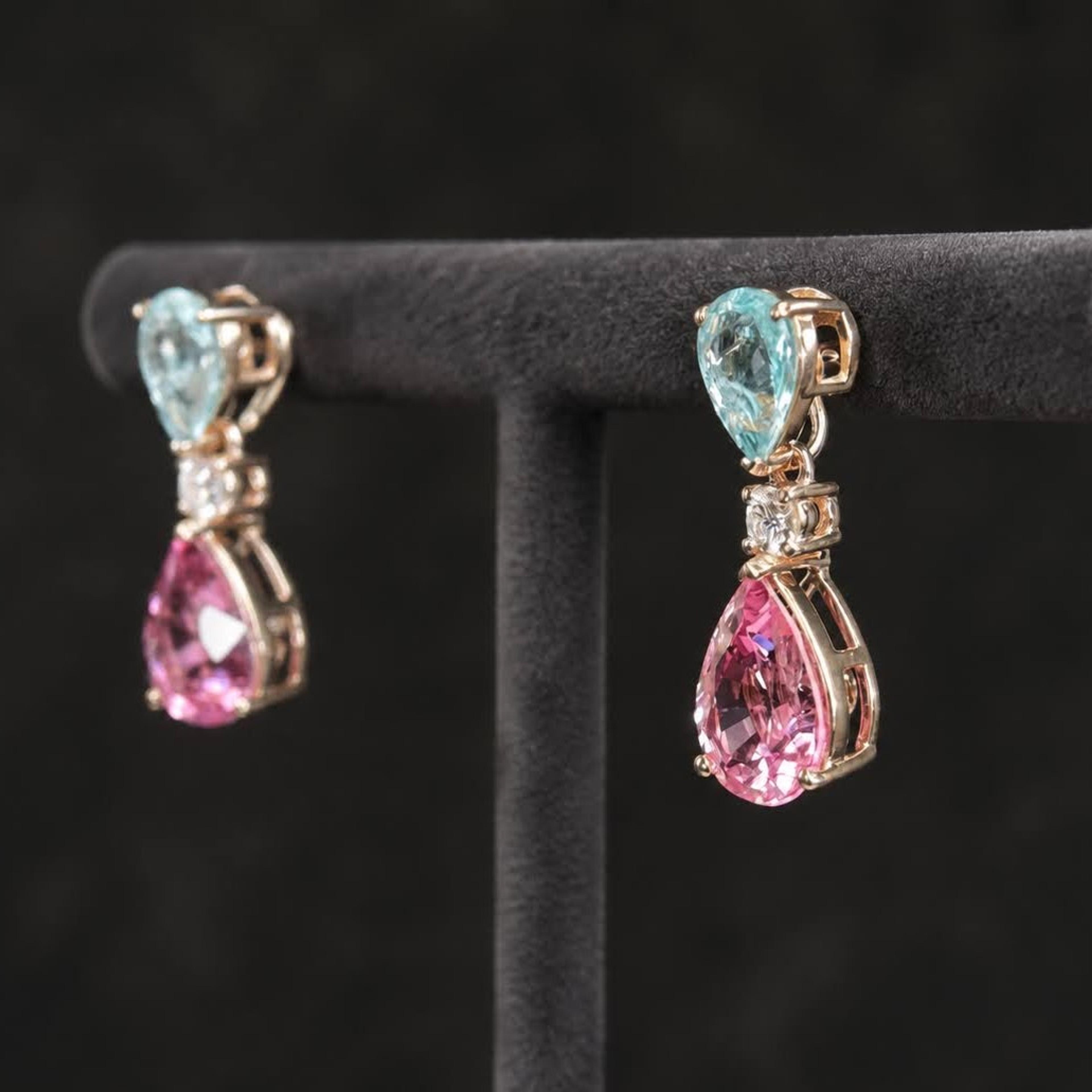 Paraíba and pink spinel earrings, rose gold, front