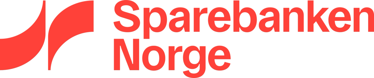 Logo for Sparebanken Norge, featuring a red stylized ribbon on the left and the company name in red text.
