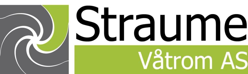 Logo for Straume Våtrom AS, featuring a swirling grey, white, and lime green design next to the company name.