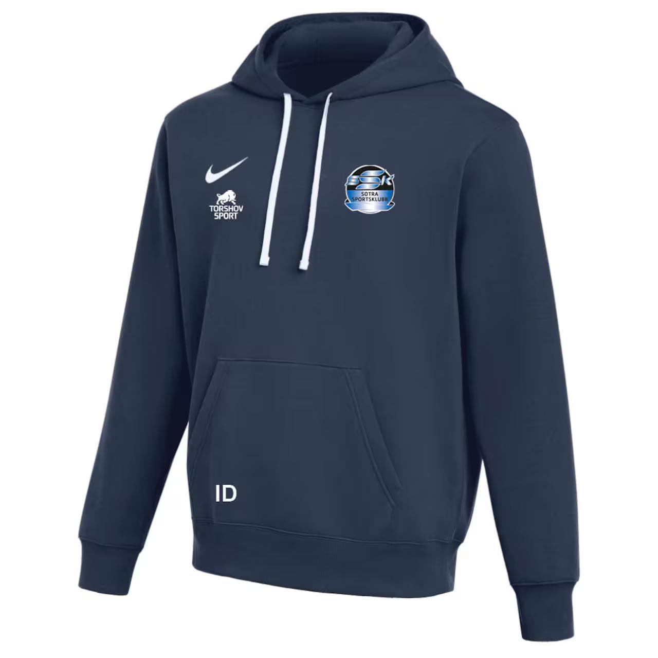 Navy blue hoodie with a Nike swoosh, "TORSHOV SPORT" text, and a "SOTRA SPORTKLUBN" logo on the chest, plus "ID" on the left sleeve.