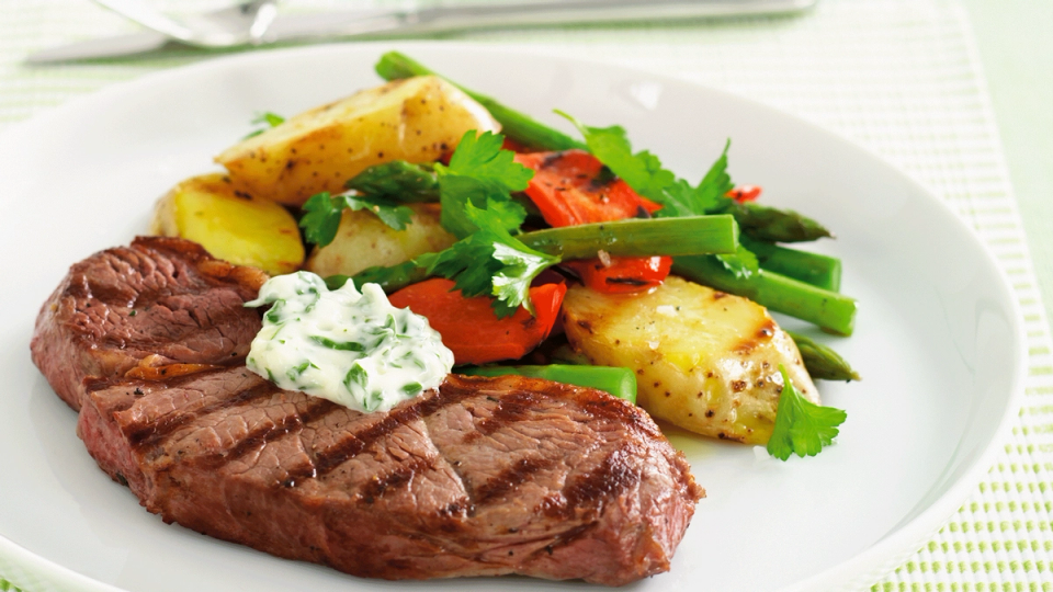 Chargrilled Rump Steak, Potato Salad and Garlic Mayonnaise Recipe