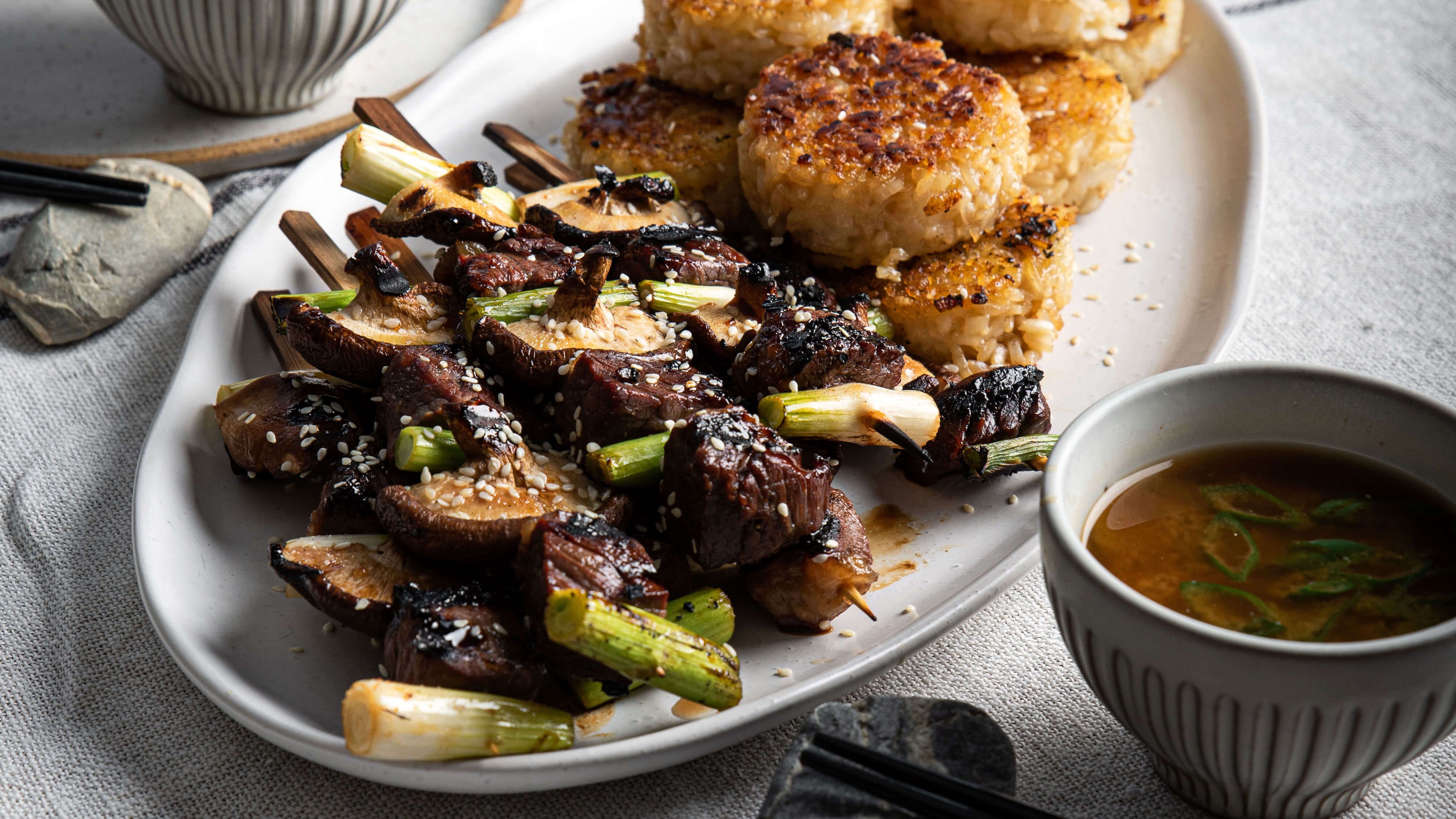 Beef Yakitori with Shitake Mushrooms & Spring Onions