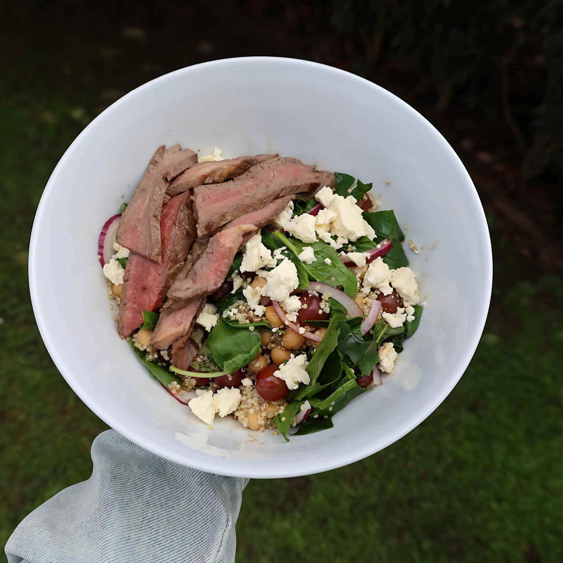Steak salad with quinoa, grapes and feta cheese Recipe | Beef + Lamb New Zealand