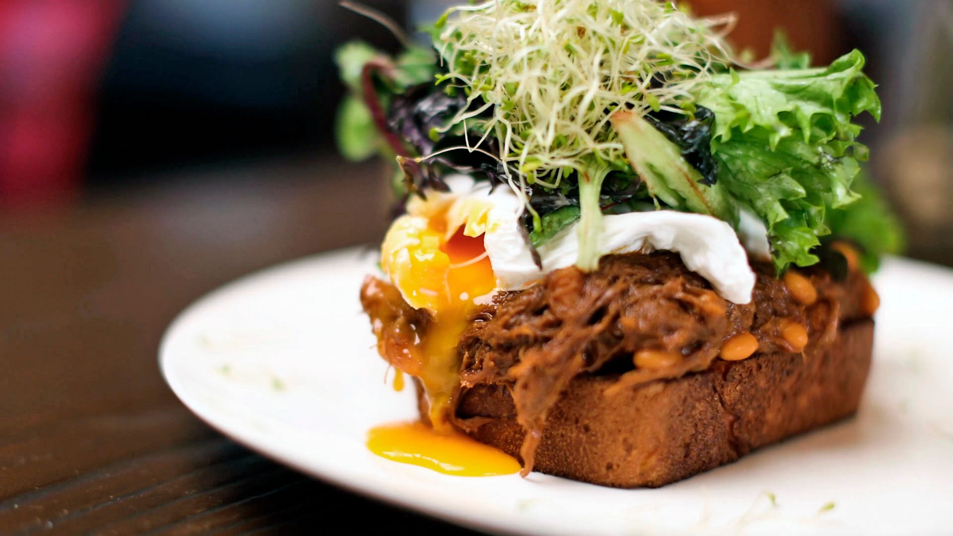 Slow Cooked Beef Cheeks on Toast with Poached Eggs