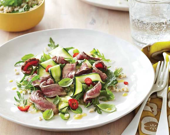 Sirloin steak, zucchini and pearl barley salad Recipe | Beef + Lamb New Zealand