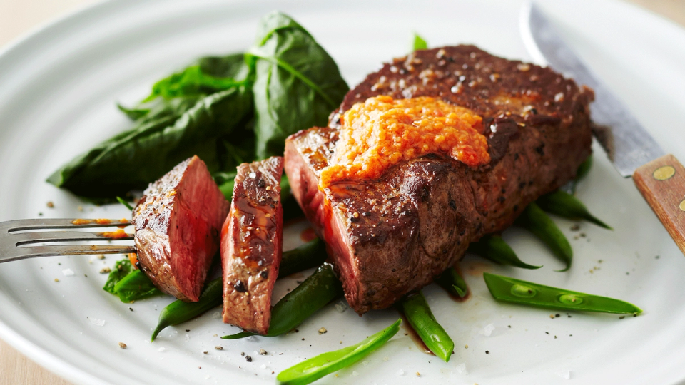 Steaks with Romesco Sauce Recipe Beef + Lamb New Zealand