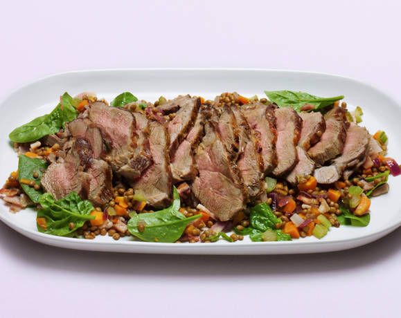 Barbecued Lamb Leg with Lentil and Spinach Salad Recipe | Beef + Lamb New Zealand