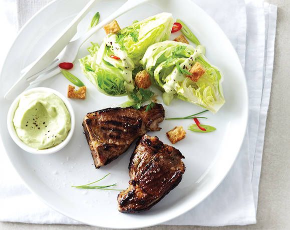 Lamb chops with iceberg lettuce and avocado dressing Recipe | Beef + Lamb New Zealand