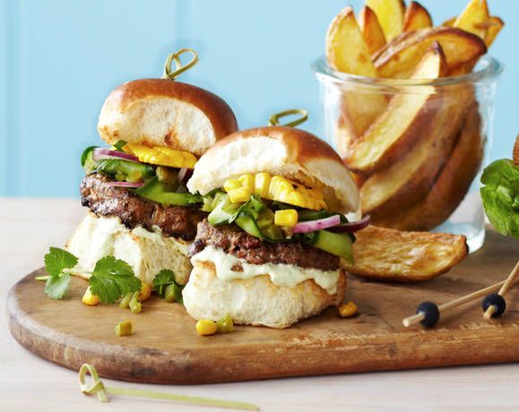 Mexican beef sliders with jalapeño salsa and avocado cream Recipe | Beef + Lamb New Zealand