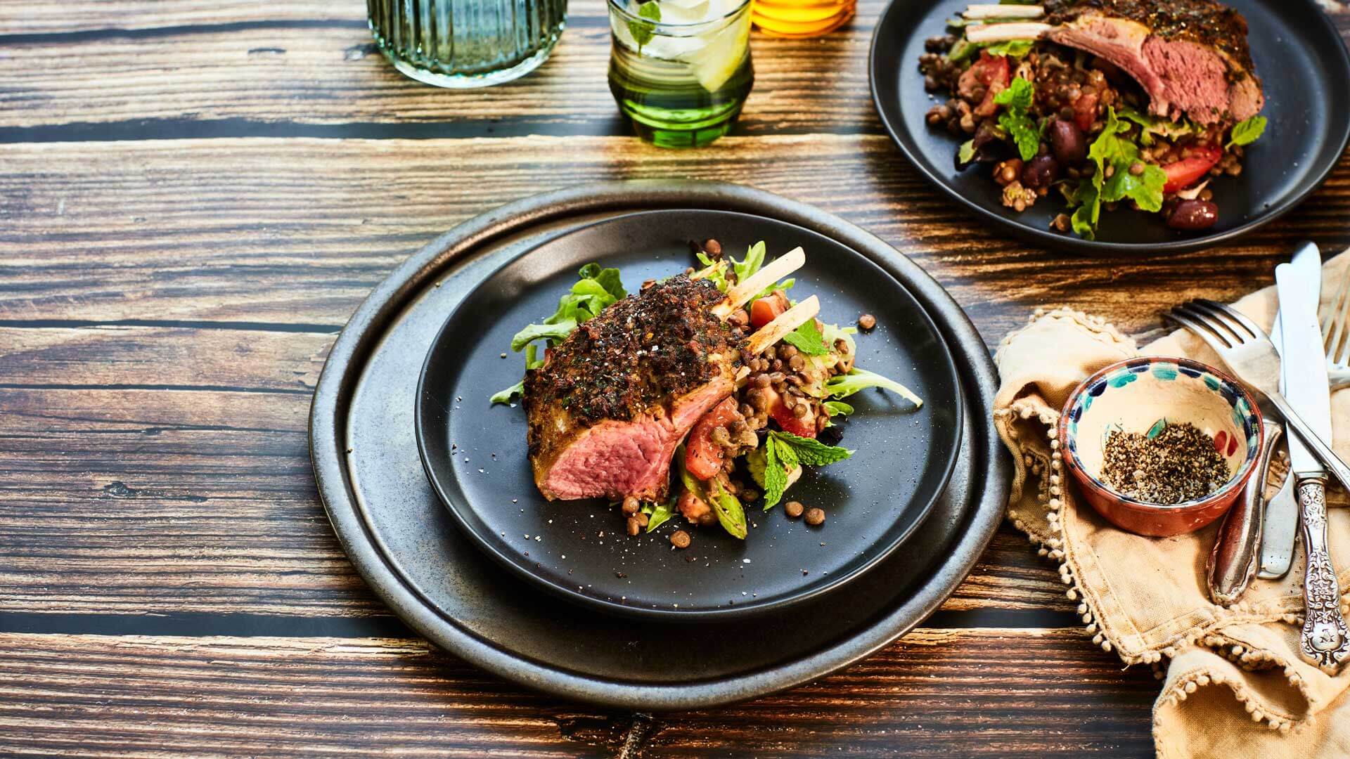 Moroccan lamb with olive and lentil salad Recipe | Beef + Lamb New Zealand