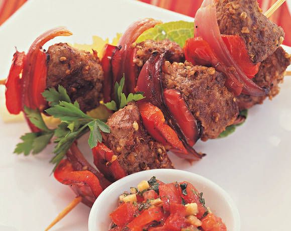 Coriander-spiked beef kebabs with salsa Recipe | Beef + Lamb New Zealand