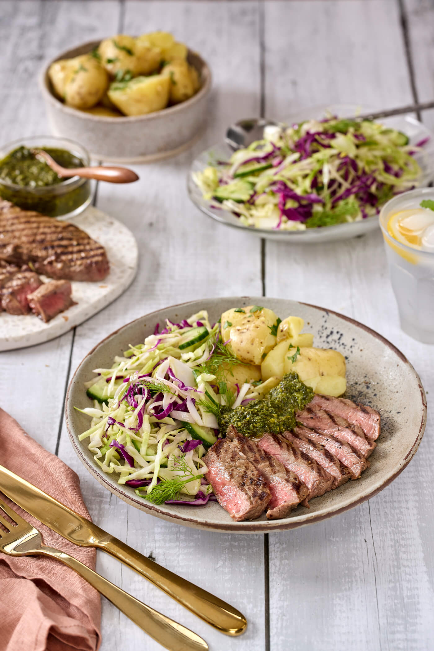 Steak with green sauce and spring slaw Recipe | Beef + Lamb New Zealand