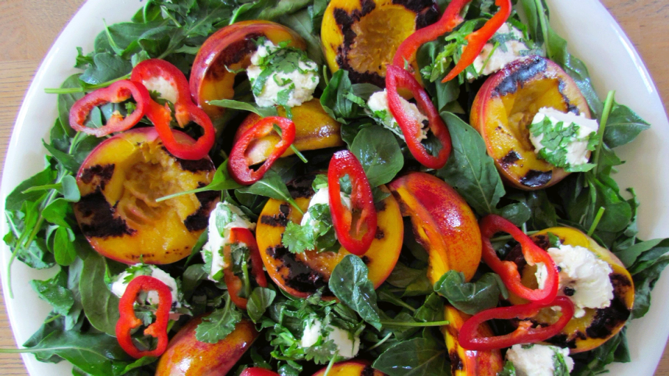 Nectarine and Herbed Goat’s Cheese Salad Recipe Beef + Lamb New Zealand