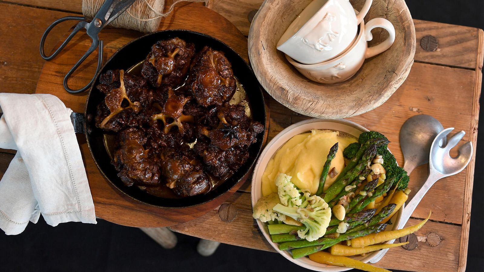 Braised Brown Sugar Oxtails with Star Anise and seasonal greens Recipe ...