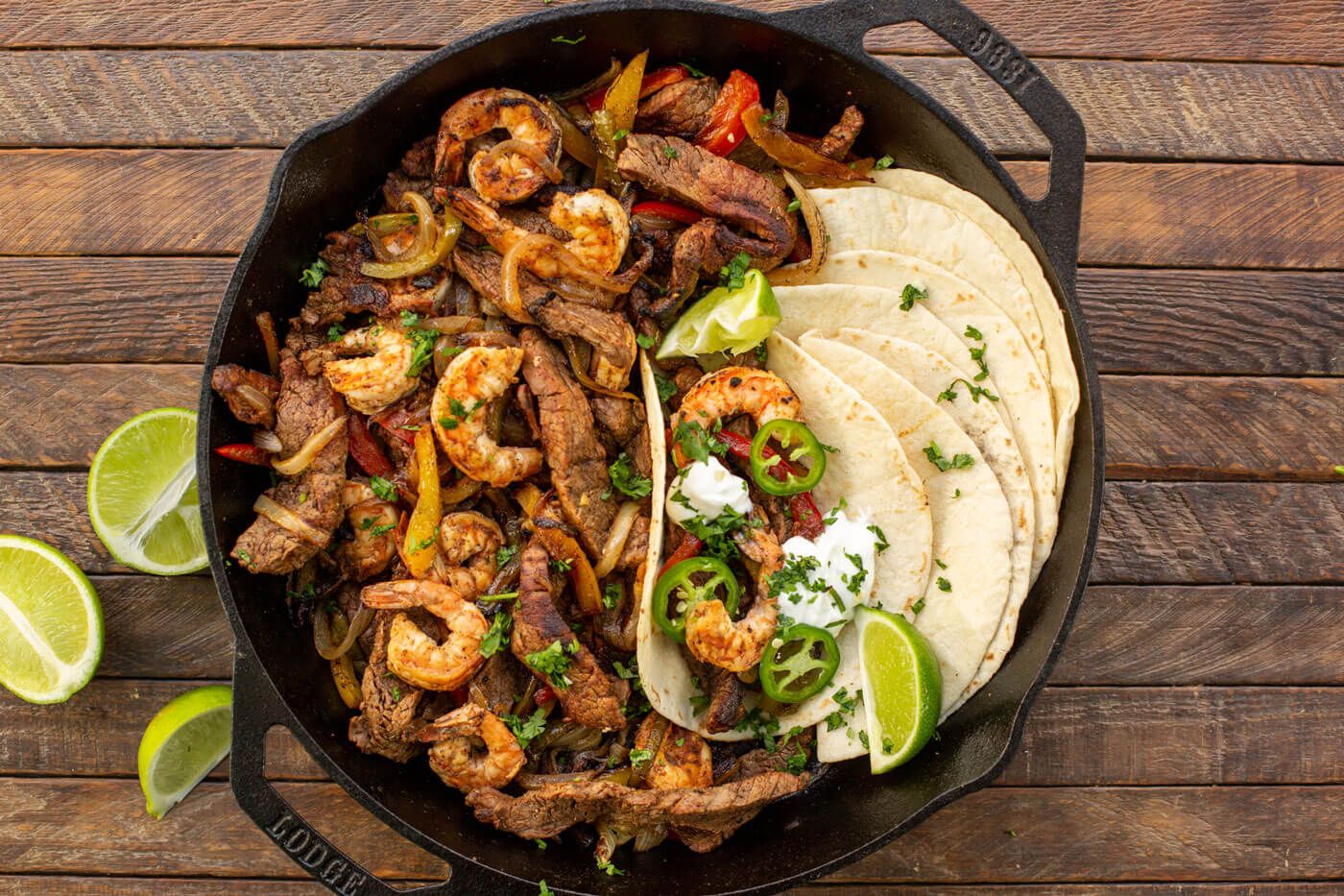 Cast iron steak and prawn fajitas Recipe | Beef + Lamb New Zealand