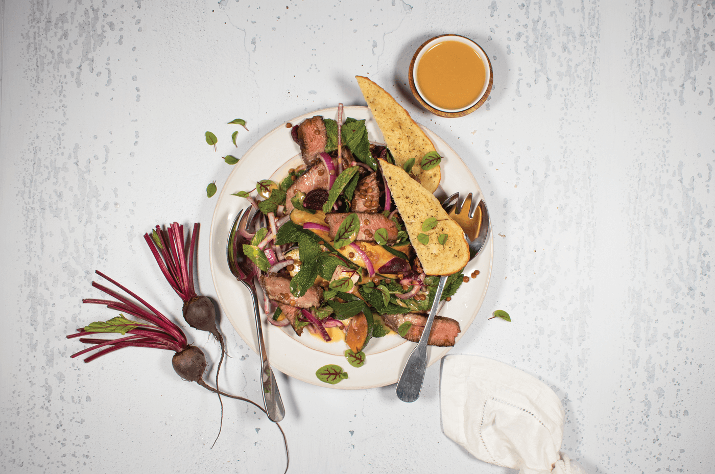 Lamb and Zucchini Salad with Creamy Soy Dressing and Crispbread Recipe | Beef + Lamb New Zealand