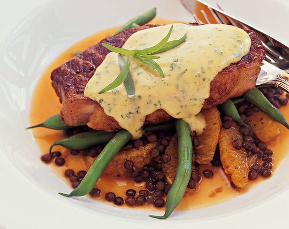 Grilled beef steaks with orange lentils and bearnaise sauce Recipe | Beef + Lamb New Zealand