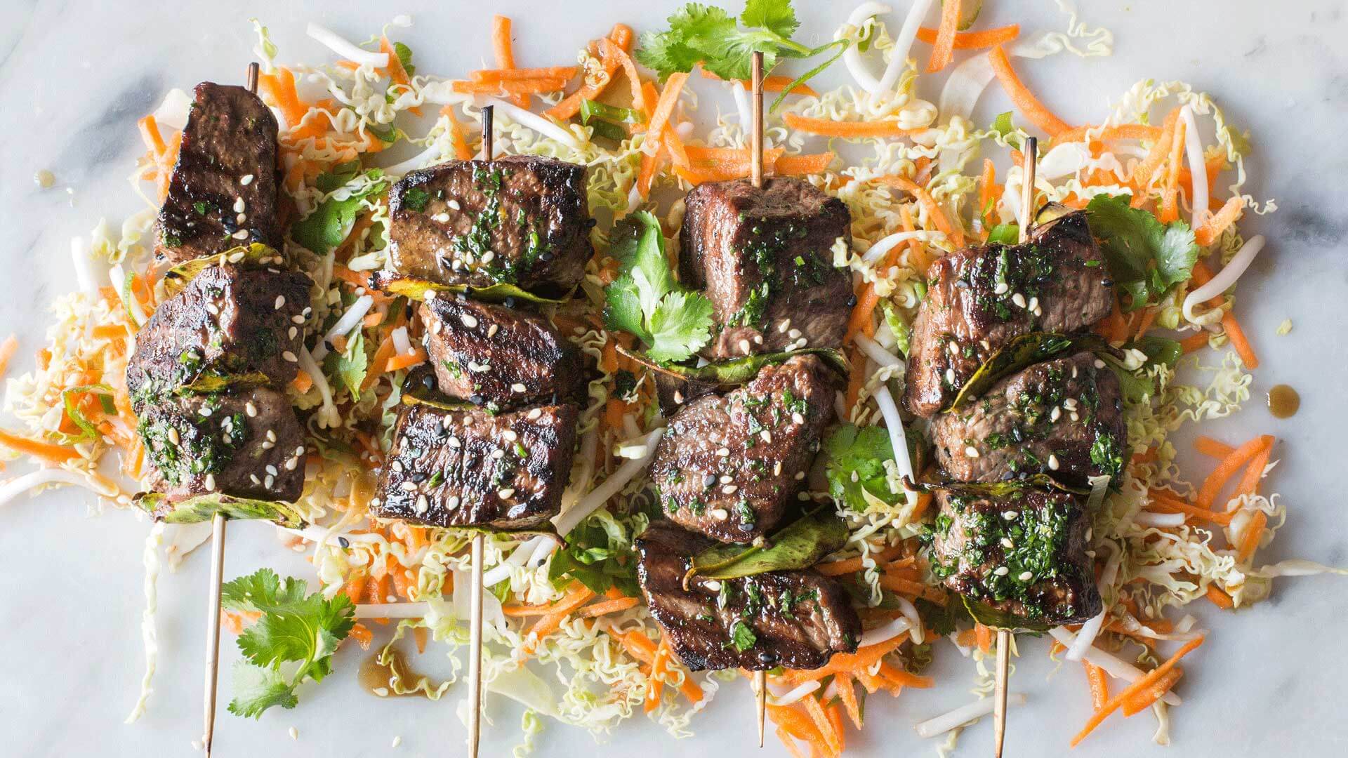 Beef skewers with Asian slaw Recipe | Beef + Lamb New Zealand