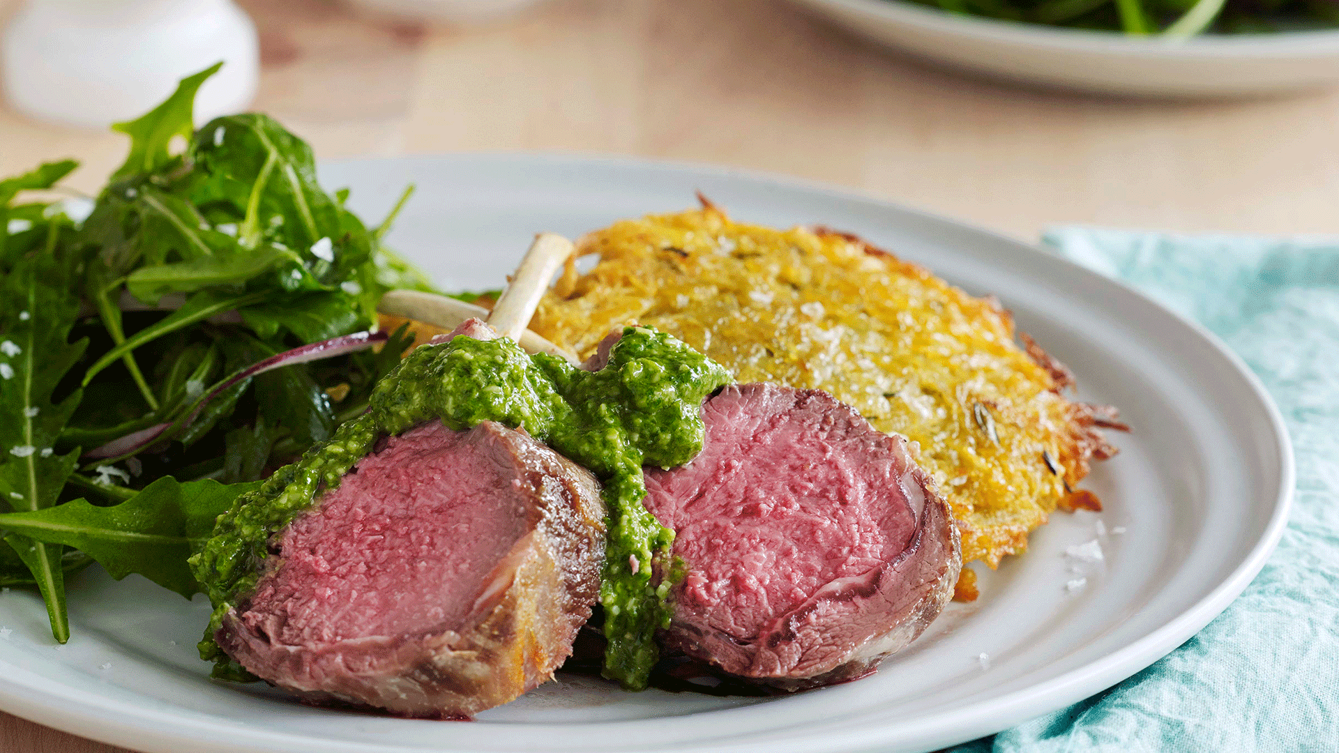 Lamb Cutlets with Potato Rosti & Fresh Herb Pistou Recipe Beef + Lamb