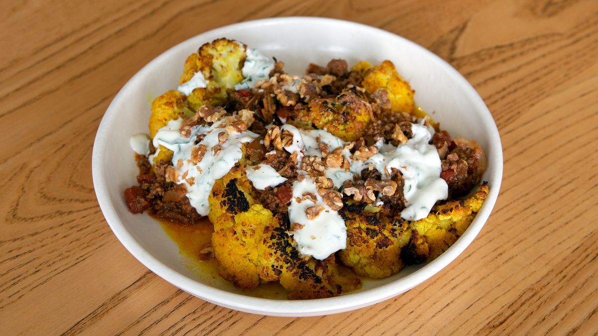 Roast Lemon Turmeric Cauliflower and Spiced Lamb Mince Recipe Beef