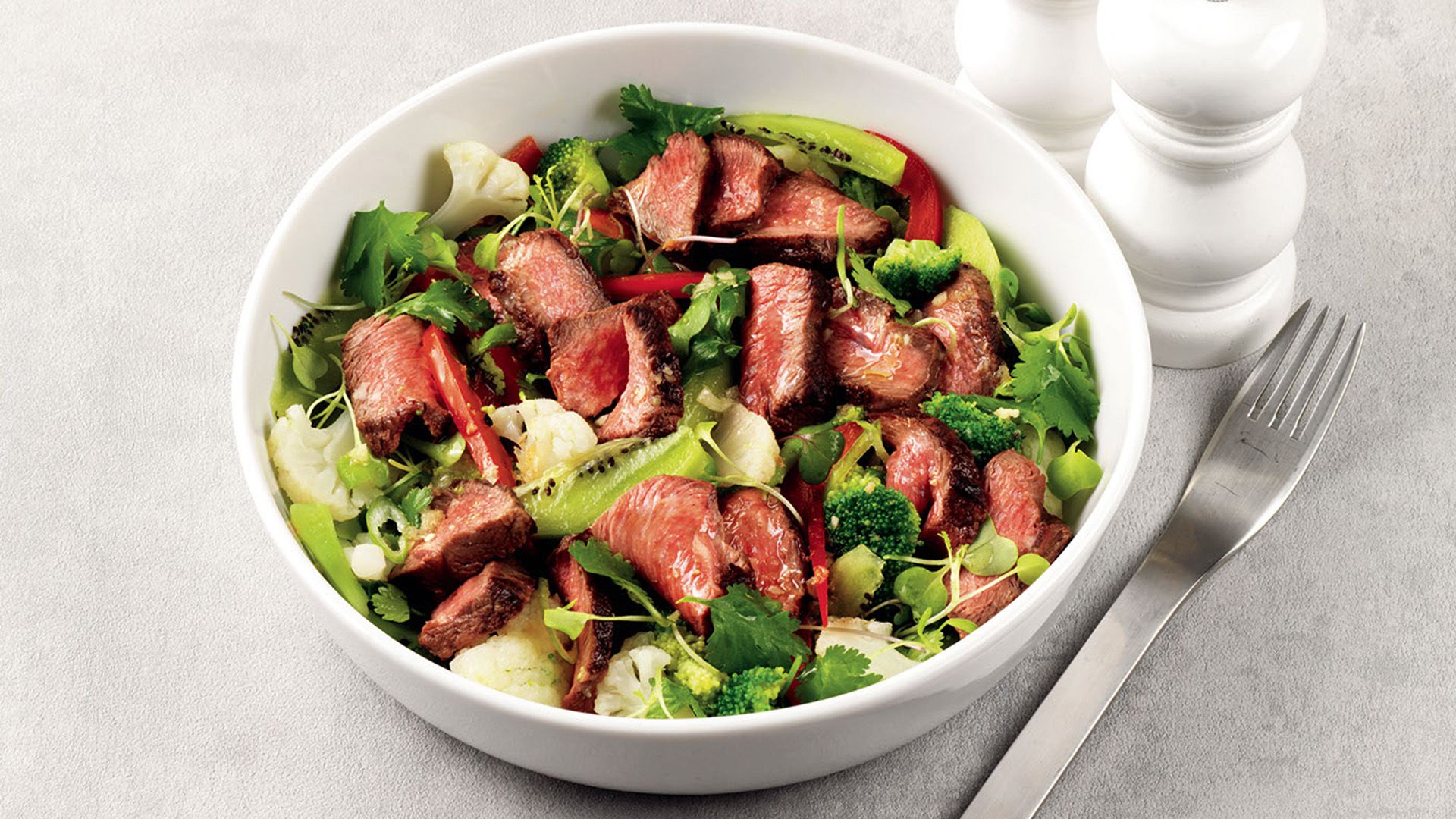 Flat-Iron Steak with Broccoli and Kiwifruit Salad Recipe | Beef + Lamb New Zealand