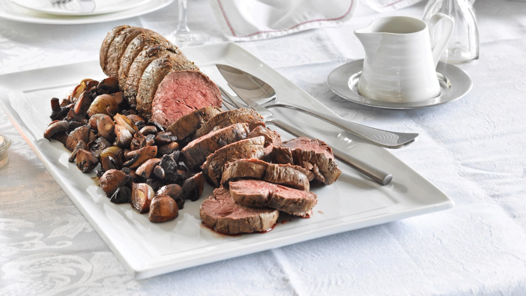 Whole Roast Fillet of Beef with Shallots & Mushrooms Recipe Beef