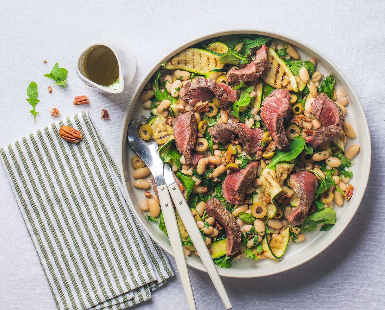 Eye fillet with courgette and white bean salad Recipe | Beef + Lamb New Zealand