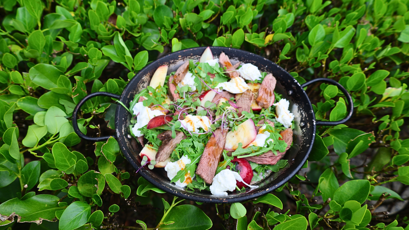 Grilled nectarine, mozzarella and skirt steak salad Recipe | Beef + Lamb New Zealand