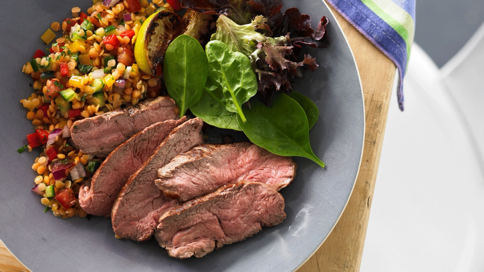 Lamb Rump Steaks with Red Lentil Salad Recipe Beef + Lamb New Zealand