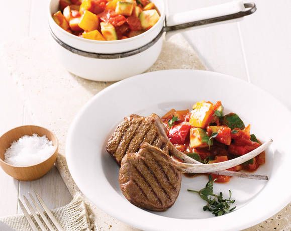 Chargrilled spiced lamb cutlets with ratatouille Recipe | Beef + Lamb New Zealand