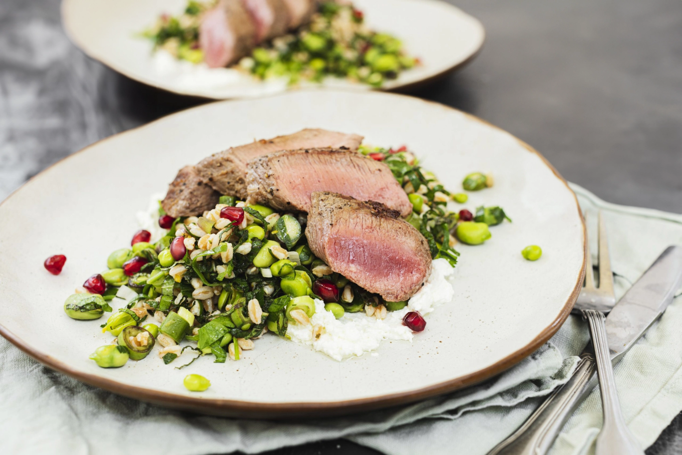 Broad Bean, Asparagus and Pomegranate Salad Recipe Beef + Lamb New