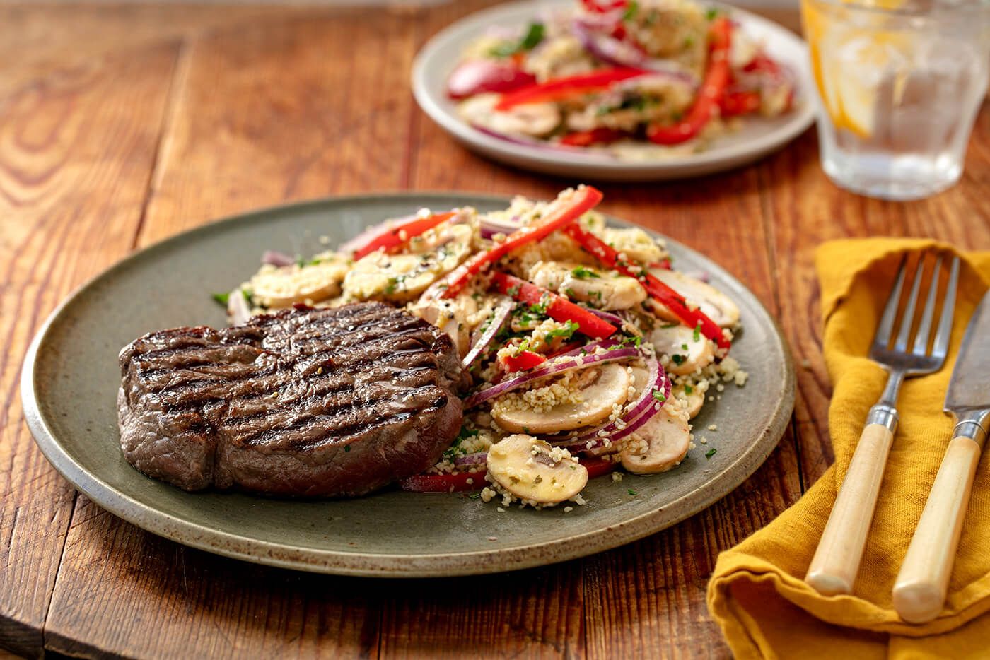 Beef Steaks with Warm Vegetable and Couscous Salad