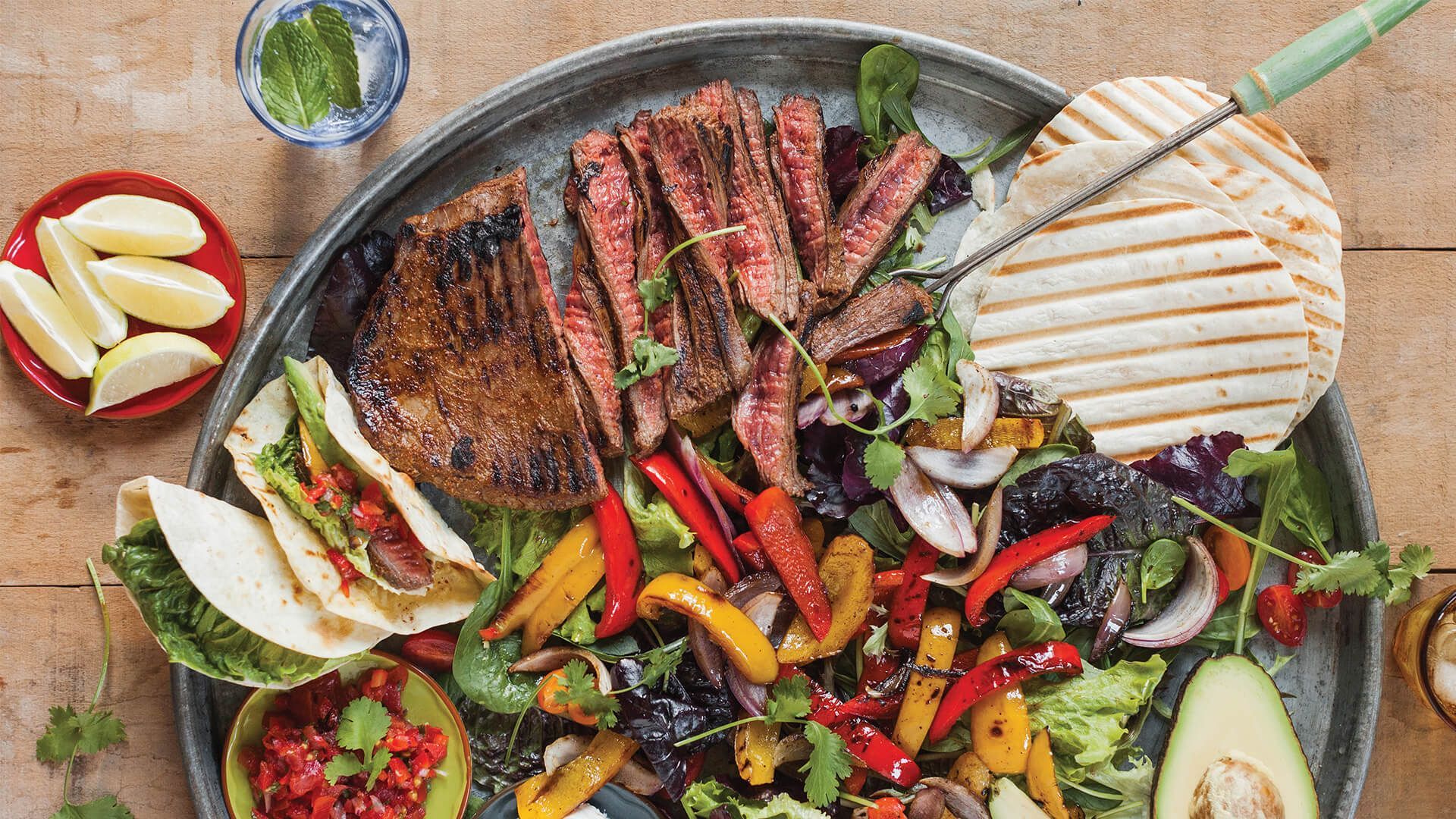 Steak fajitas with grilled capsicum and onions Recipe | Beef + Lamb New Zealand