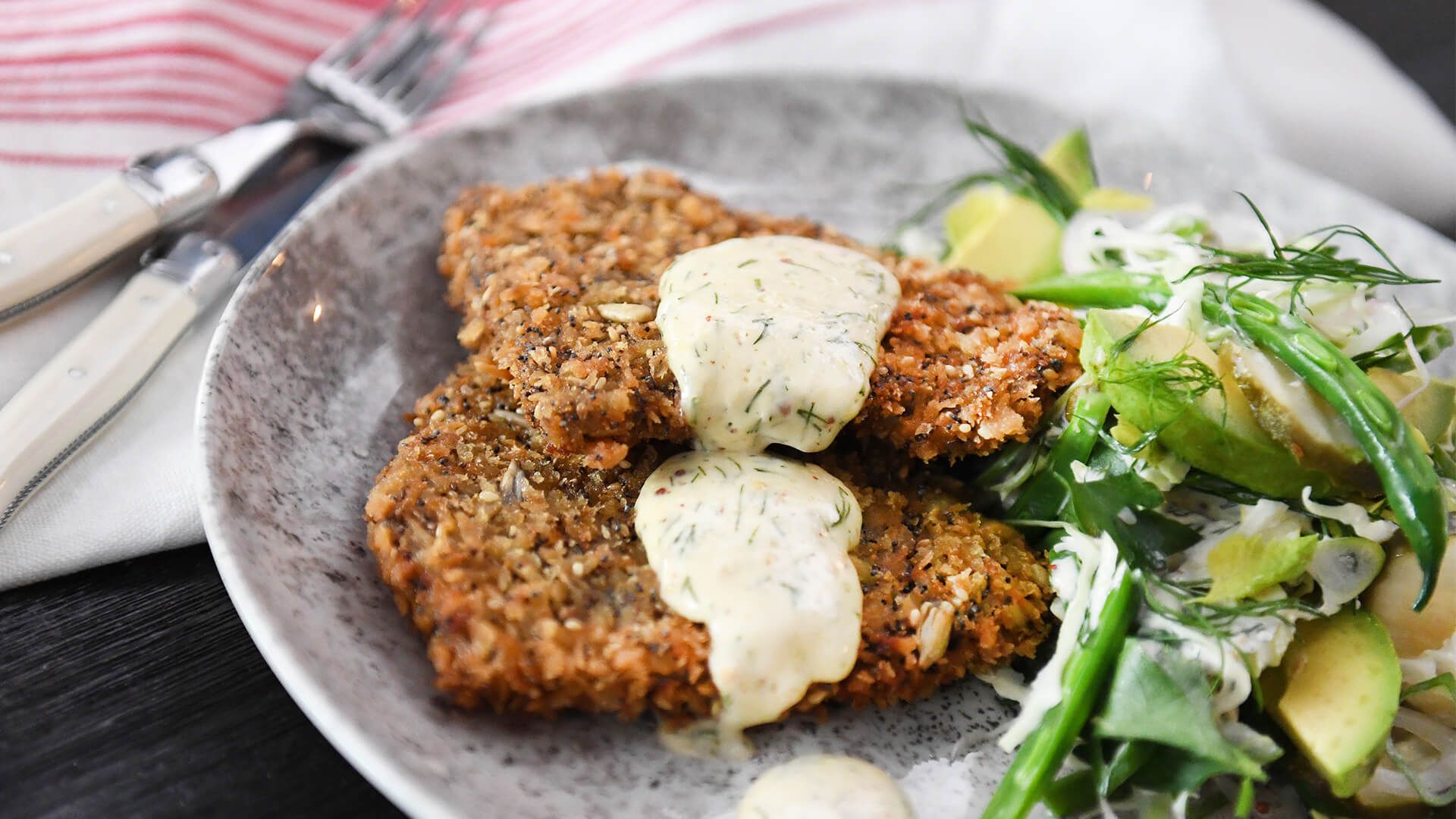 Beef schnitzel with dill and avocado slaw Recipe | Beef + Lamb New Zealand