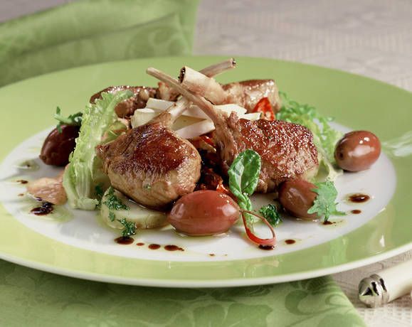 Warm salad of lamb, feta and red capsicum mayonnaise Recipe | Beef + Lamb New Zealand