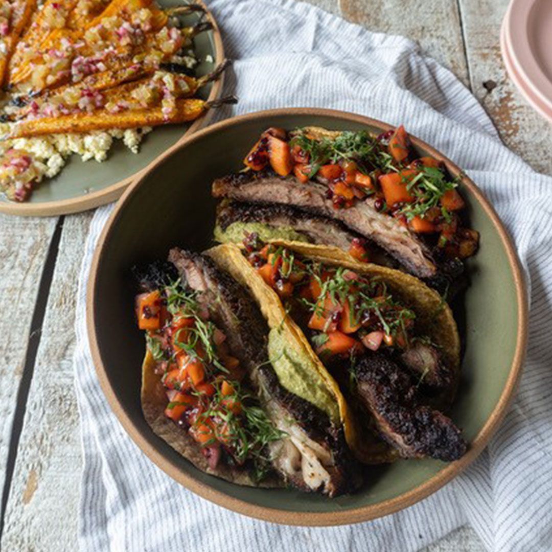 Lamb tacos with charred green sauce and tamarillo salsa Recipe | Beef + Lamb New Zealand
