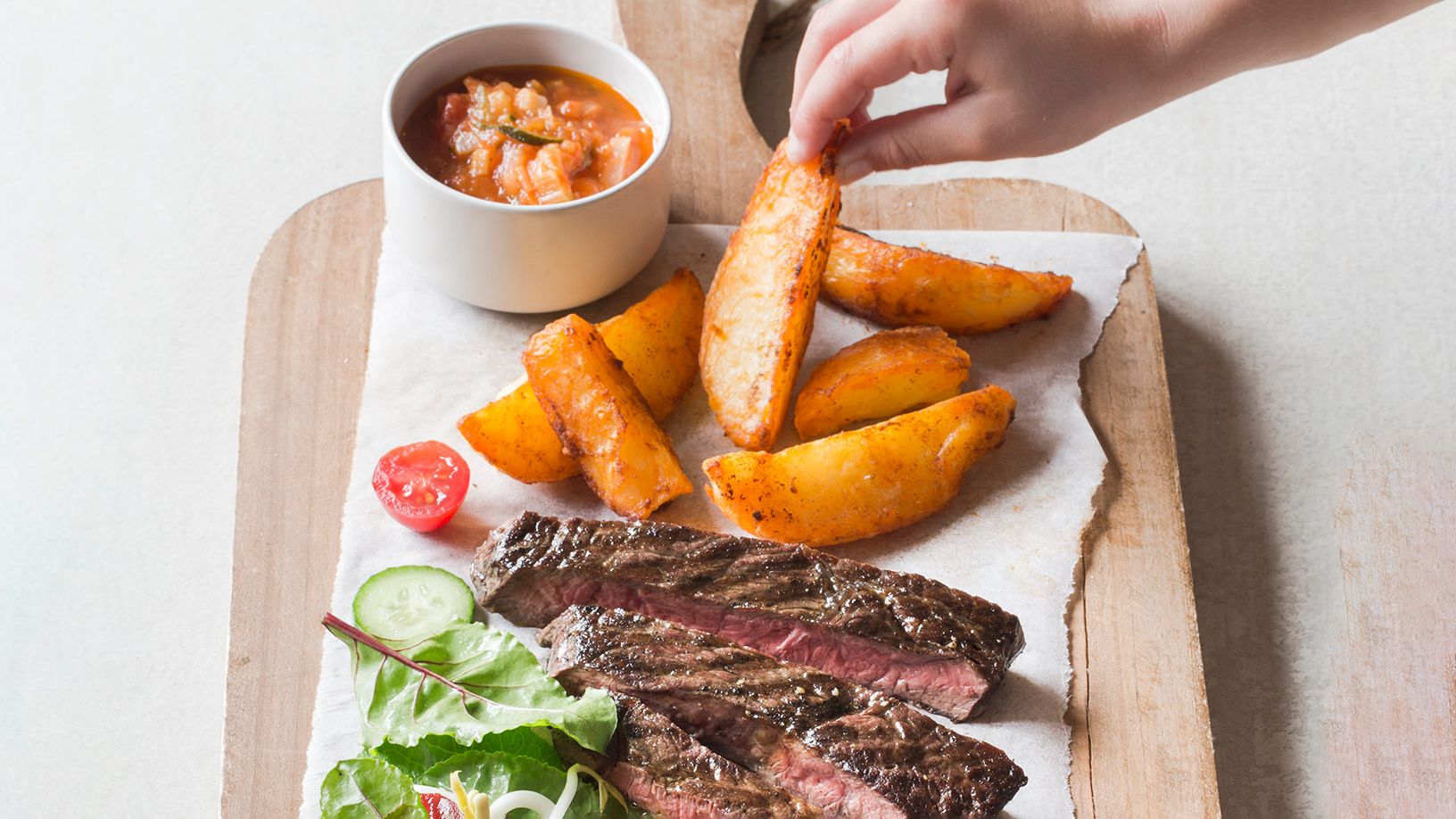 Steak and Wedges with Homemade Vegetable Sauce